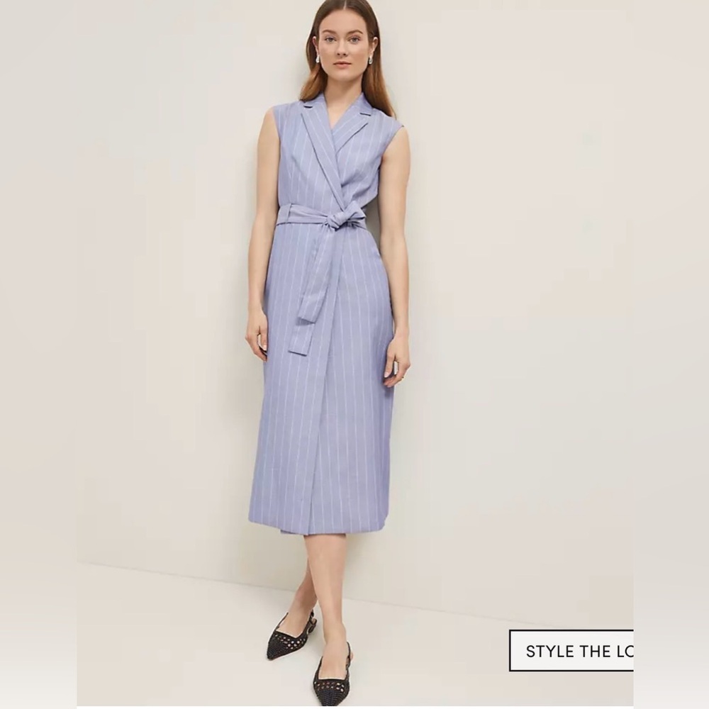 The Belted Blazer Wrap Dress in Pinstripe